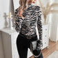 Women Zebra Print Turtleneck Mesh Slim T shirt Top Women