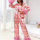 Spring Women Clothing Valentine Day Sweet Loving Heart Printed Casual Sets Pajamas