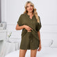 Spring Summer Solid Color V neck Loose T shirt Shorts Home Casual Suit