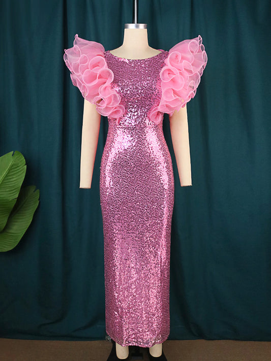 Colorful Sequined round Neck Dress Birthday Party Sexy Socialite Sleeveless One Step Dress