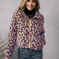 Leopard Print Collared Zipper Furry Jacket Long Sleeve Fleece Sweatshirt Coat Women