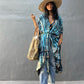 Rayon Printed Beach Cover-up Sexy Cardigan Belt Sun Protection Shirt Beach Cover Up