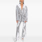 Spring Summer One Button Mesh Sequ Work Pant Two Piece Set