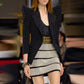 Early Spring Personalized Shrug Point Slim Blazer Heavy Industry Pearl Beaded Skirt Sets