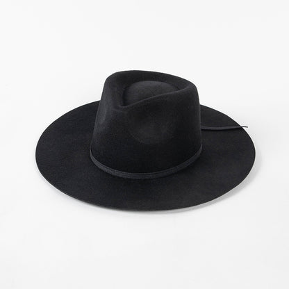 Autumn Winter Ribbon Bow Casual Crown Top Wool Fedora Hat Shopping Warm Bowler Hat