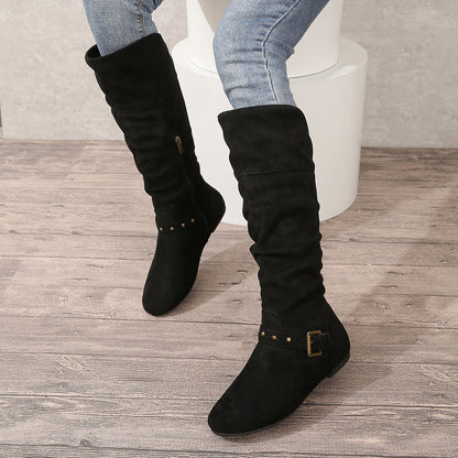 Autumn Winter Retro Women Boots Set Boots Retro High Women Boots Chunky Heel Belt Buckle Women Boots