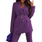 Women Clothing Women Coat Stylish Long Sleeves Belt Suit Two Piece Suit