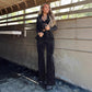Rhinestone Velvet Work Pant Set Women Clothing One Button Long Sleeve Jacket Casual Pants