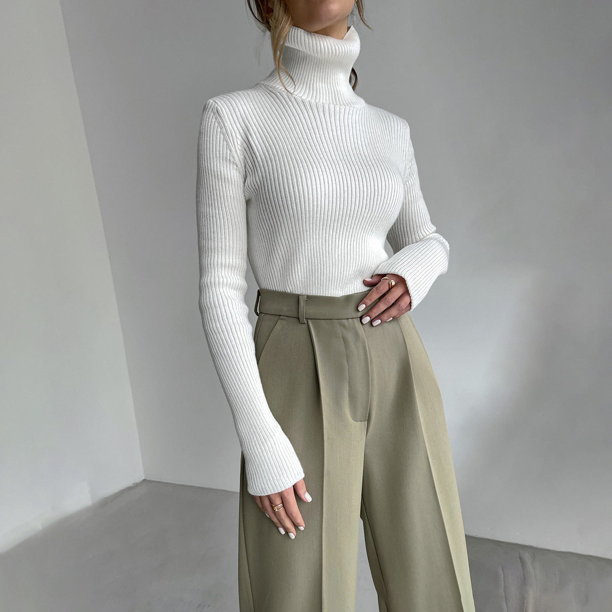 Lengthened Turtleneck Sweater Autumn Winter Knitting Bottoming Shirt Slim Fit Version Turtleneck Pullover