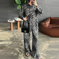 Long Sleeve Leopard Print Shirt Wide Leg Pants Two Piece Women Spring Autumn Shirt Sets