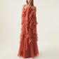Elegant Lady Patchwork Ruffled Maxi Dress Early Spring Halter Backless Design Maxi Dress Women