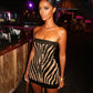 Women Sexy Zebra Print Tube Top Backless Slim A line Dress