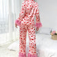 Spring Women Clothing Valentine Day Sweet Loving Heart Printed Casual Sets Pajamas