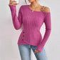 Autumn Winter Elegant Ladies Solid Color Casual off Shoulder Asymmetric Hem T shirt Top Women