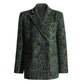 French Vintage Leopard Print Printed Blazer Fall V neck Long Sleeve Loose Casual with Big Pockets Mid Length Coat