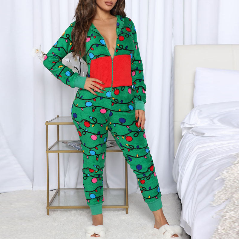 Autumn Winter Christmas Plaid Pajamas Home Wear Hooded Casual Pajamas