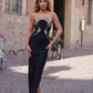 Knitted Black Tube Top Split Chain Rose Ornament Party Bandage Backless Dress