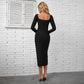 French Elegant Long Sleeved Dress Autumn Women High Grade Hepburn Black Sheath Light Luxury Diamond Embedded Dress