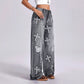 Women Clothing Vintage Cross Embroidery Straight Leg Denim