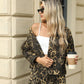 Women Clothing Washed Leopard Print Denim Coat Jacket Top