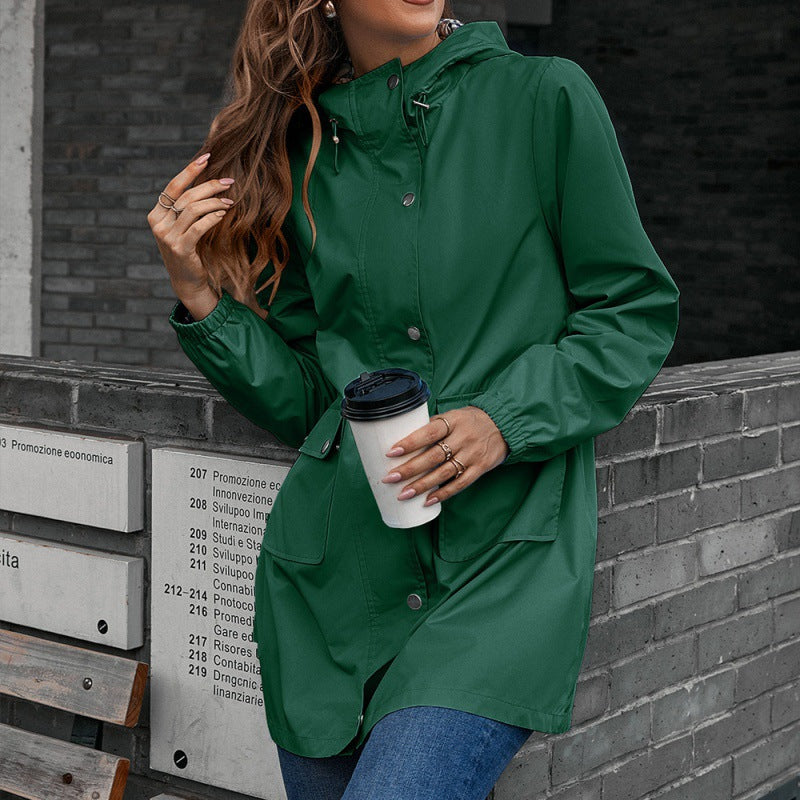Zipper Raincoat Outdoor Sport Climbing Waterproof Clothing Mid-Length Waterproof Wind Coat Coat Top Women