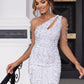 Single Shoulder Chain Detail Sequined Tight Dress