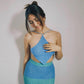 Apron Halter Knitted Sling Beach Top Short Cropped Backless Lace up Vest Half Length Dress for Women