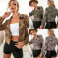 Casual Leopard Print Long Sleeve Side Zipper Jacket Coat Top Women