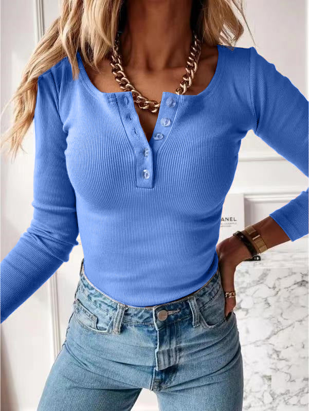 Bottoming Shirt Women All Matching Solid Color Buttons Top