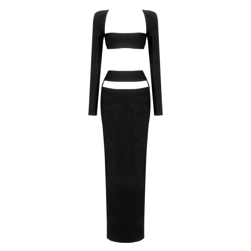 Suit Autumn Casual High End Two Piece Set Cropped Outfit Long Sleeve Stretch Dress Women Clothing Bandage Dress