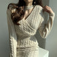 Chic Personality All Match Round Neck Hemp Pattern Front Back Wearable Design Sneaky Design Split Sweater Dress Women