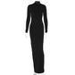 Summer Women High Collar Long Sleeve Backless Sexy Slim Fit Maxi Dress Print Dress