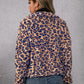 Leopard Print Collared Zipper Furry Jacket Long Sleeve Fleece Sweatshirt Coat Women