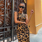 Women Clothing Leopard Print Sexy Dress Sleeveless Vest Bare Back Sexy Hip Dress Midi Dress