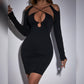 Autumn Winter Women Clothing Sexy Hollow Out Cutout-out Backless Solid Color Long Sleeve Slim Sheath Dress for Women