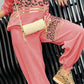 New Leopard Print Stud for Autumn Winter Bronzing Sweater Two Piece Casual Pants Loose