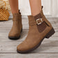 Elastic Buckle Side Zipper Women Flat Boots