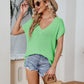 Summer Women V Neck Color Block Cover Sleeve Top Loose Casual T Shirt