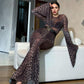 Women Clothing Sexy Mesh See Through Printed Leopard Print Dress Slim Fit Sheath Fishtail Dress No Belt