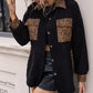 Casual Single Breasted Leopard Splicing Trench Coat Office Jacket Coat Top Women