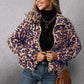 Leopard Print Collared Zipper Furry Jacket Long Sleeve Fleece Sweatshirt Coat Women