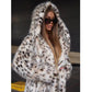 Women Leopard Print Faux Fur Coat Fox Fur Long Cut Coat Toka Wool Hooded Warm Winter Mink Velvet Trench Coat