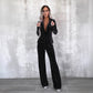 Rhinestone Velvet Work Pant Set Women Clothing One Button Long Sleeve Jacket Casual Pants