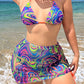 3 Piece Bikini Set With Skirt Tie Dye String Thong Bathing Suit Women Swimsuit Women Swimwear
