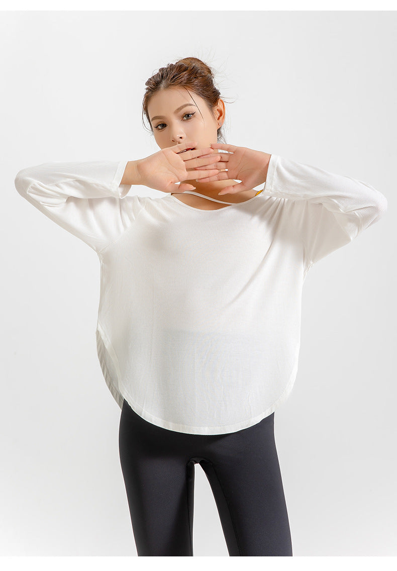 Abbigliamento da yoga a manica lunga allentata ad asciugatura rapida Sport fitness da donna che corre T-shirt da donna sottile per abbigliamento fitness