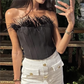 Women Clothing French Sexy Feather Corset Top