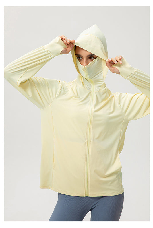 Ice Silk Sun Protection Clothing Women Summer Hooded Long Sleeve Outdoor Sports Biking Walking Sun Protection Shirt