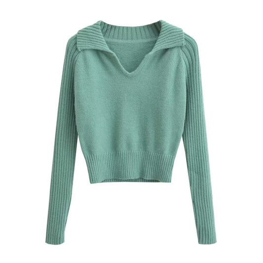 Autumn Winter Women Clothing Collared Knitted Sweater Long Sleeve Bottoming Shirt