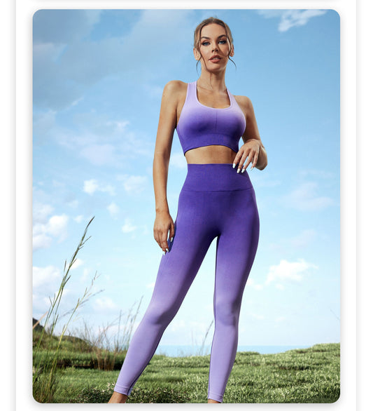 Yoga Suit Taille Haute Hip Lift Belly Contracting Respirant Light Sports Fitness Deux Pièces Ensemble Femmes