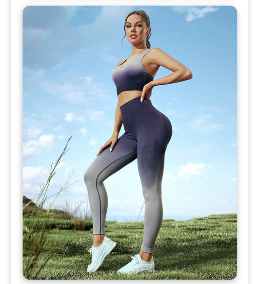 Yoga Suit Taille Haute Hip Lift Belly Contracting Respirant Light Sports Fitness Deux Pièces Ensemble Femmes